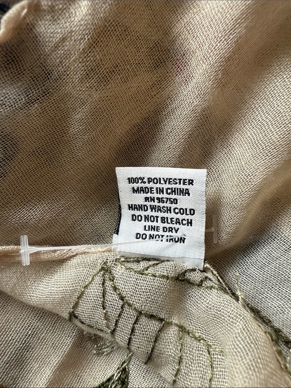 NWOT Jessica McClintock Beige Scarf with Multicolor Floral Embroidery - Picture 8 of 8